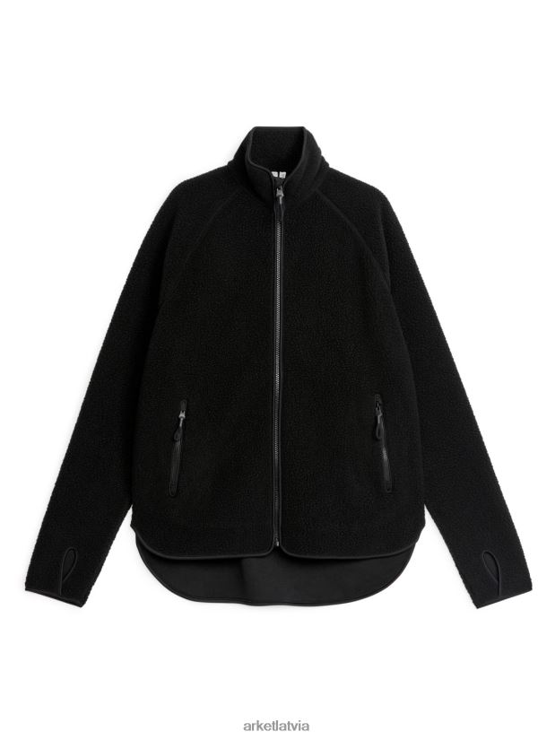 sievietes ARKET vilnas jaka ar rāvējslēdzēju apģērbs melns DT8RBB484