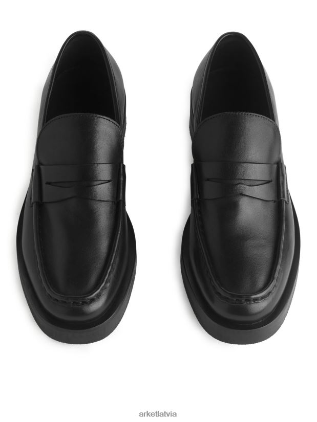 sievietes ARKET ādas penny loafers apavi melns DT8RBB691