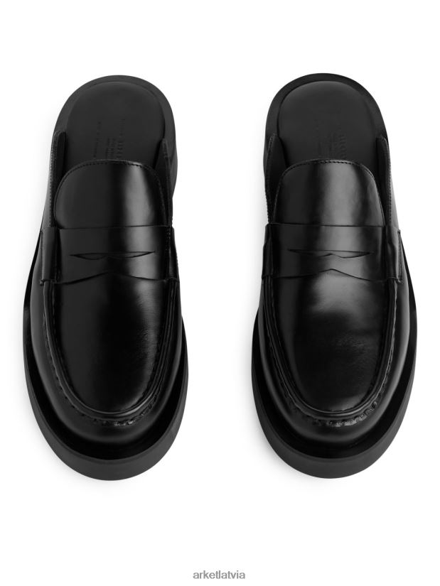 sievietes ARKET ādas slip-on kurpes apavi melns DT8RBB685